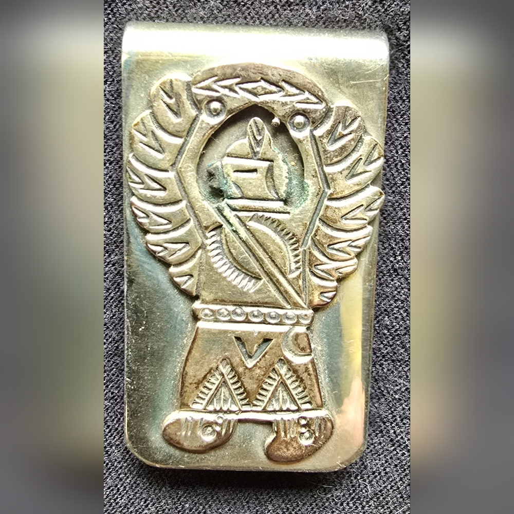 Hopi Style Kachina Sterling Silver Money Clip 2.6g.